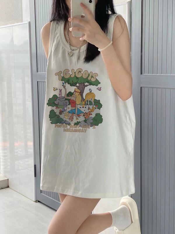 Korean-style Mid-length Camisole Women's Summer Outer Wear Inner Loose bf Basketball Suit Sleeveless Top Casual T-shirt Skirt Korean-style Mid-length Camisole Women's Summer Outer Wear Inner Loose bf Basketball Suit Sleeveless Top Casual T-shirt Skirt