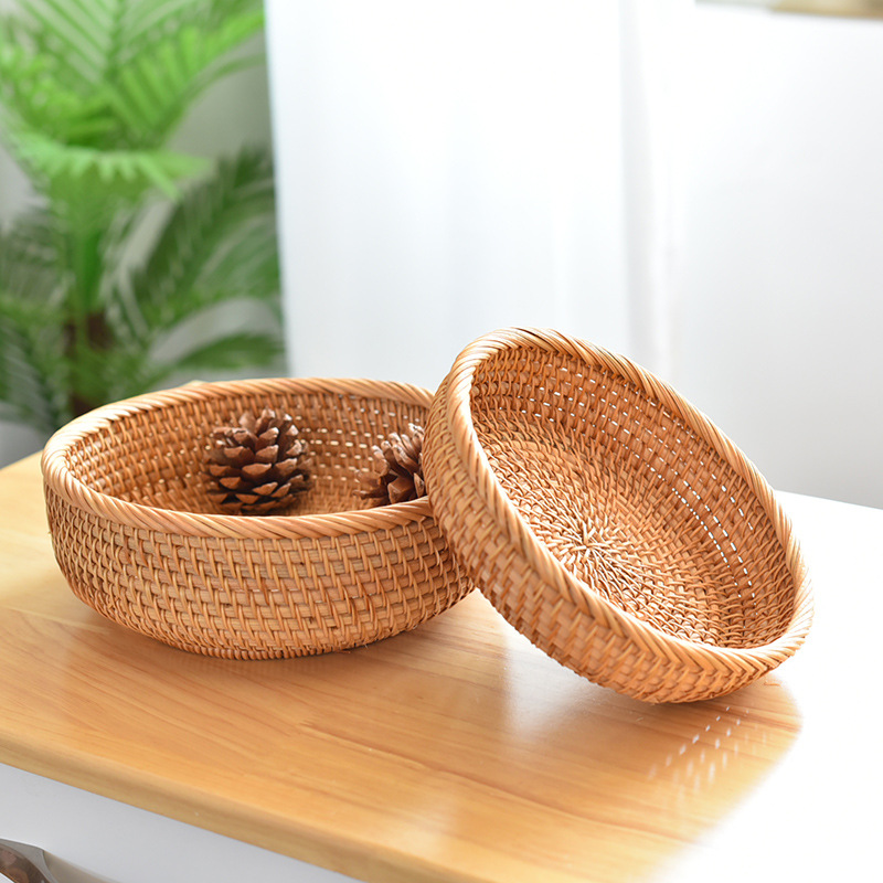 Cesta de almacenamiento hecha a mano de ratán drenaje de frutas y verduras hogar sala de estar cocina merienda cesta de almacenamiento cesta de pan merienda