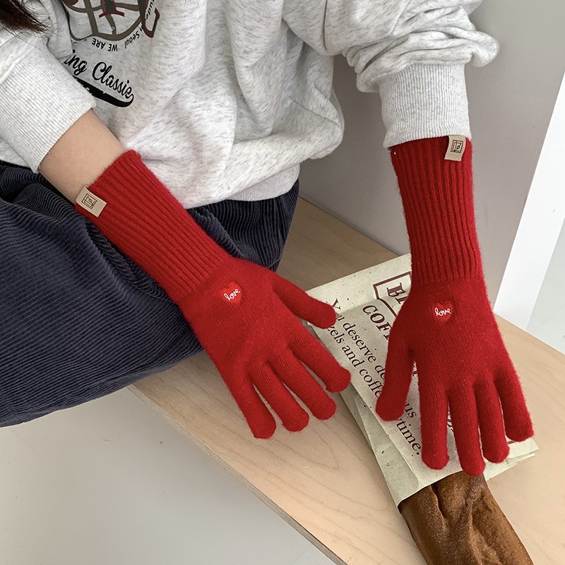 Guantes calientes de invierno para ciclismo engrosado 2025 nuevo amor bordado guantes de pantalla táctil guantes de algodón al por mayor