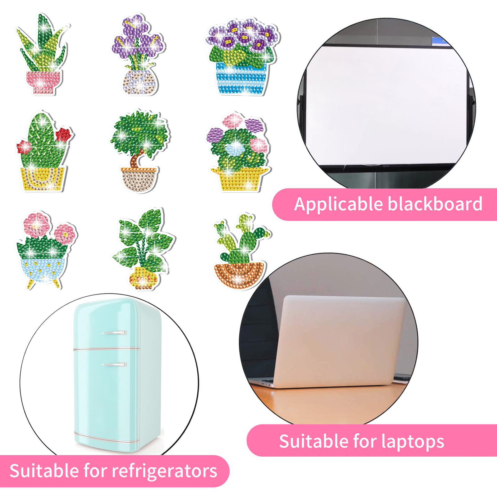Plantas verdes en maceta flores de absorción de diamante pintura pegatinas de refrigerador para niños DIY creativo mampostería pegatinas juguetes al por mayor