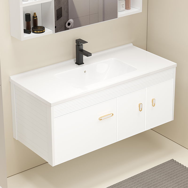 Gabinete de baño de aluminio espacio combinación cuarto de baño lavabo integrado lavabo de cerámica mesa de lavado hogar balcón lavabo