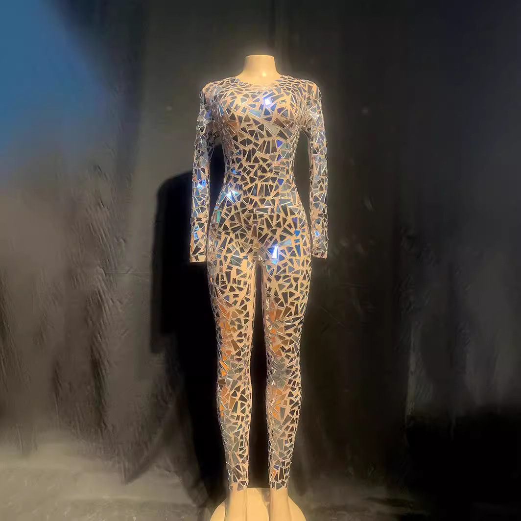 2023 nueva avanzada transfronteriza Venta caliente sexy grande lentejuelas de una sola pieza pantalones delgados stretch ropa de rendimiento de etapa para las mujeres