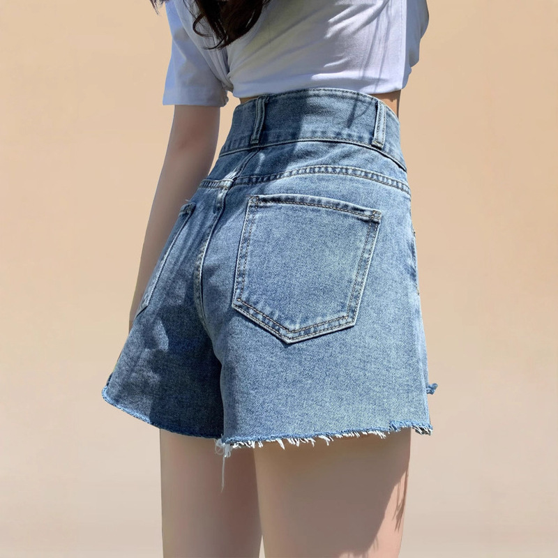 浅色破洞牛仔短裤女夏季潮流百搭新款多巴胺穿搭高腰显瘦辣妹热裤|undefined