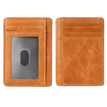 1040跨境厂家男士头层油蜡疯马牛皮卡包欧美复古真皮信用卡包卡套