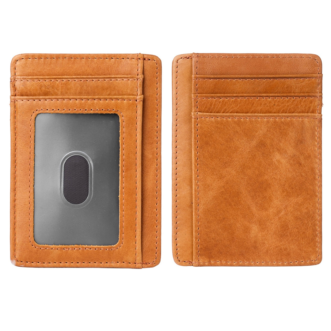 1040跨境厂家男士头层油蜡疯马牛皮卡包欧美复古真皮信用卡包卡套