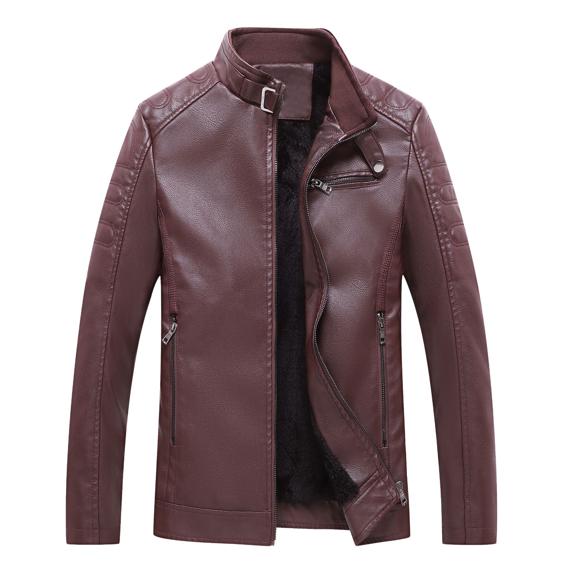 Men's PU Leather Jacket Korean Style Vertical Collar Slim Fit Motorcycle Leather Jacket PU Jacket Men's Factory Leather Jacket Casual Trend