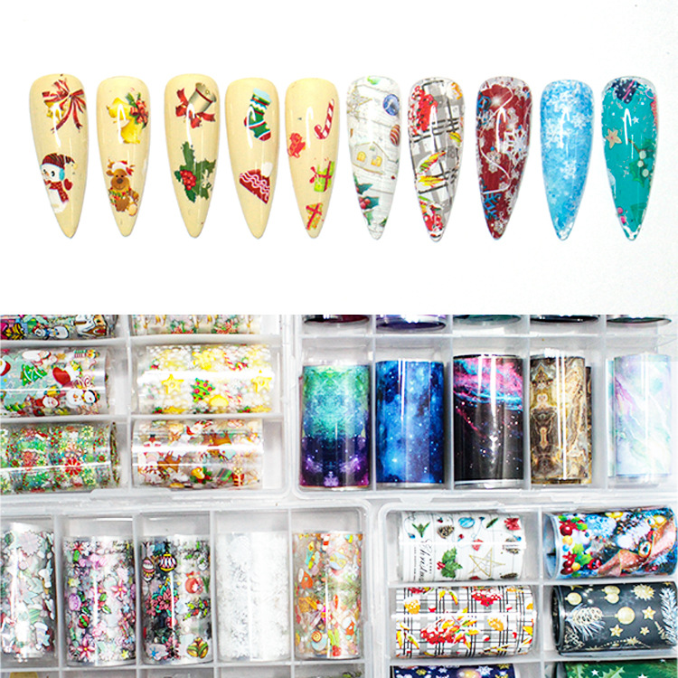Transferencia de Arte de uñas de Navidad Fabricante de pegatinas de cielo estrellado Nuevo arte de uñas cielo estrellado pegatinas traje floreciente cielo estrellado papel al por mayor