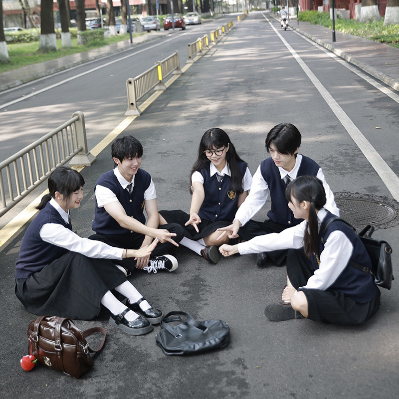 (2개) 일본 대학 스타일 수업 유니폼 스웨터 조끼 성능 의류 중학생 및 고등학생 스포츠 회의 졸업 유니폼 세트