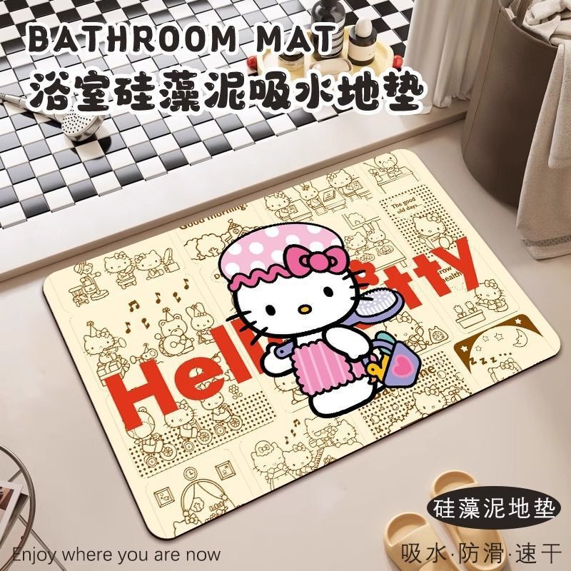 可爱卡通HelloKitty浴室吸水地垫硅藻泥耐脏速干易打理脚垫可代发|undefined