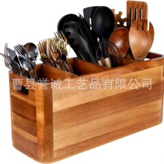 木质家用厨房餐具整理盒桌面餐具刀叉收纳盒壁挂式带分隔餐具盒