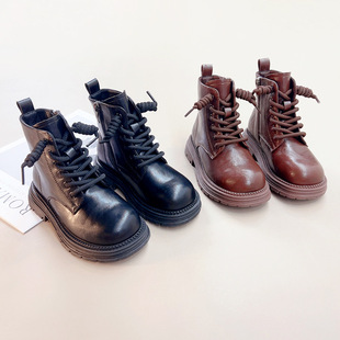 Girls Martin Boots 2024 Autumn and Winter New fleece-lined Children Martin Boots Short Boots Boys Single Boots