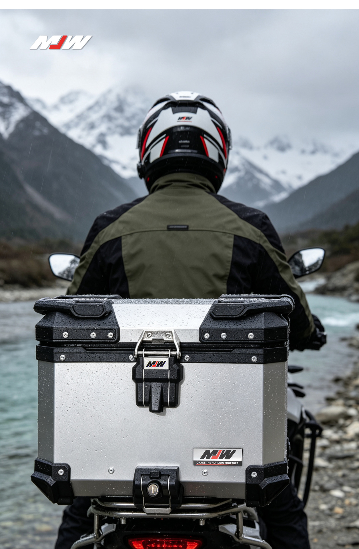 MJW flat full anodized silver BM lock 45L quick-release motorcycle aluminum alloy tail box waterproof trunk storage box