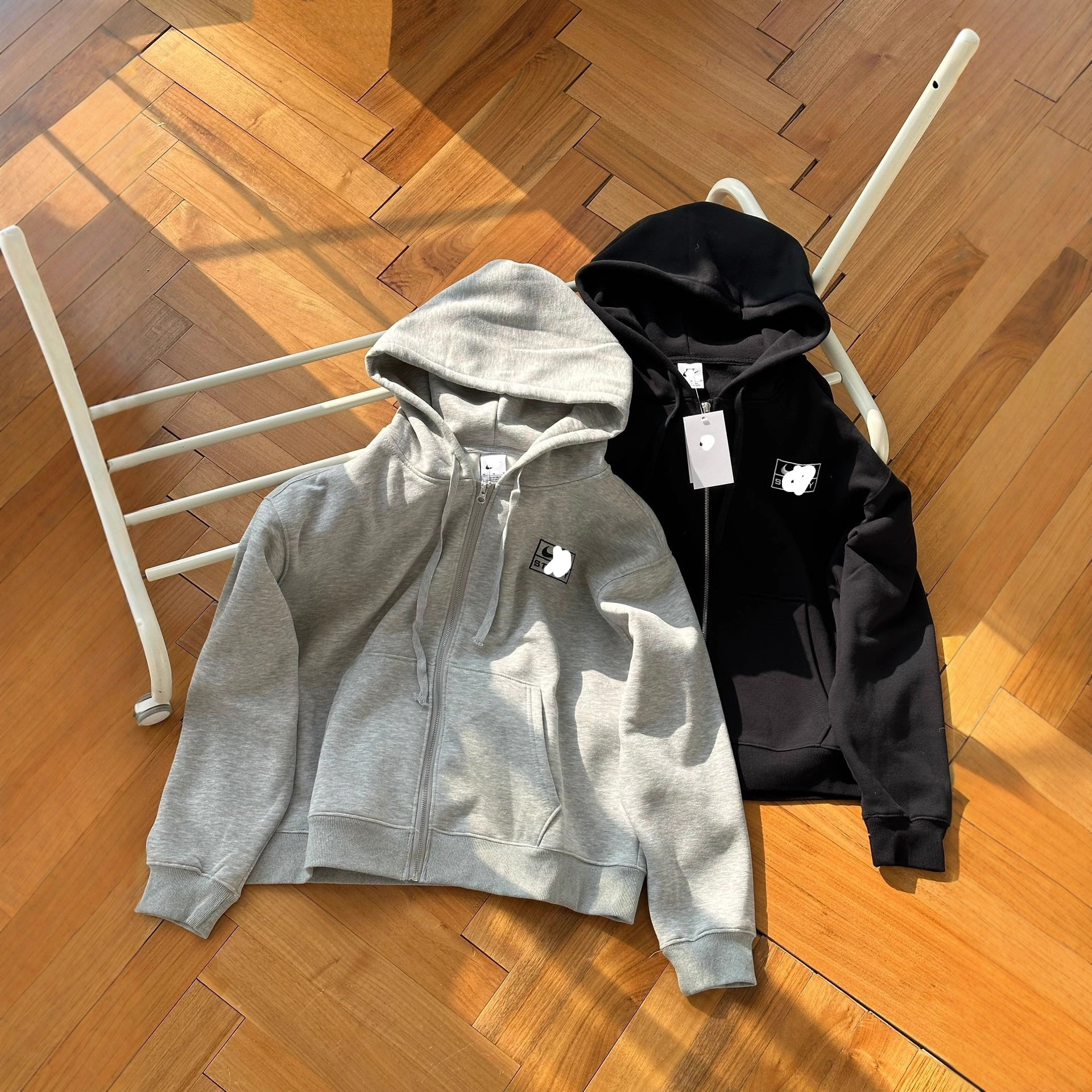 Cross-Border Supply Stu Joint Square Letter Embroider Men's and Women's Loose Velvet Hooded Cardigan Sweatshirt Jacket