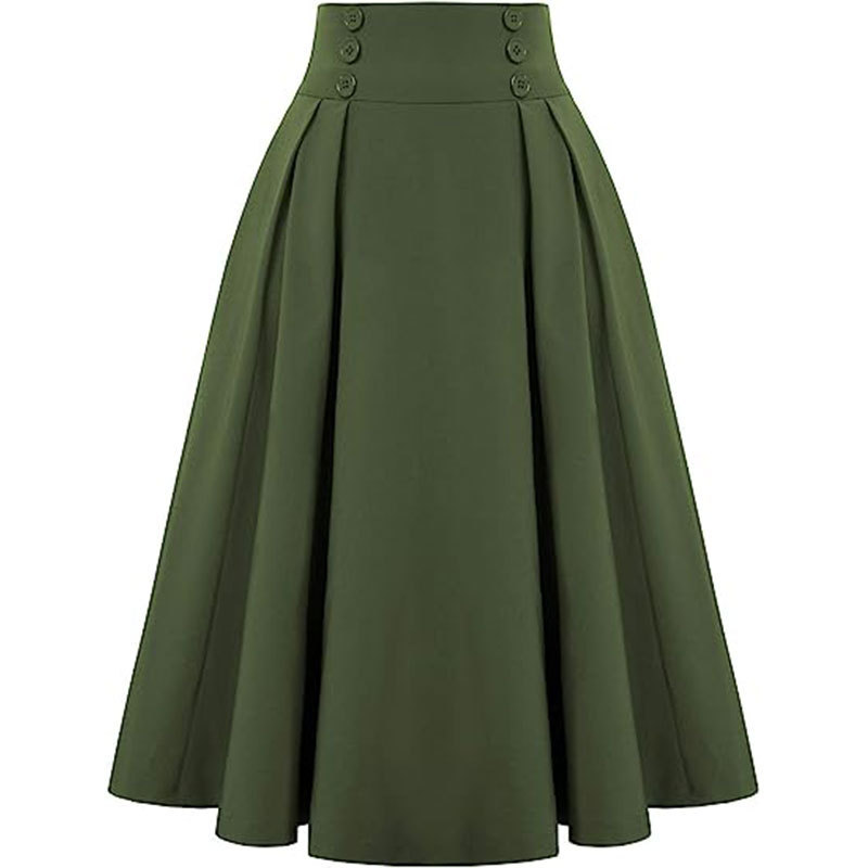 Women's Clothing High-Waisted Pleated Midi Skirt For Women Solid Color Spring Autumn Style Full Skirt_ecoleips.com