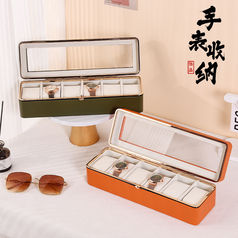 Leather Watch Storage Box Accessible Luxury High-End Window Opening 6-Digit Watch Packaging Box Household Multi-Digit Watch Storage Box