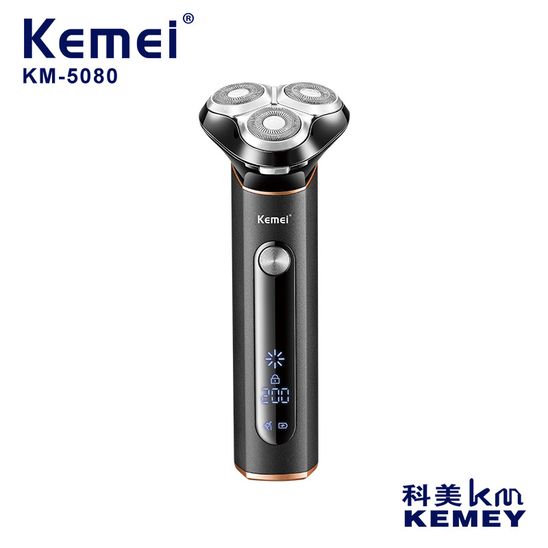 Afeitadora eléctrica Kemei de alta calidad KM-5080 para hombre con pantalla digital y recortadora de barba lavable.