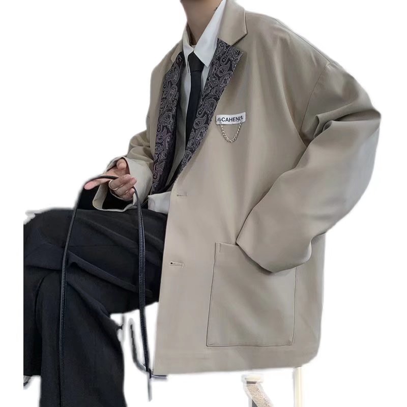 Chaqueta de traje femenino 2024 caqui diseño retro sentido nicho coreano suelto traje de hombre otoño e invierno