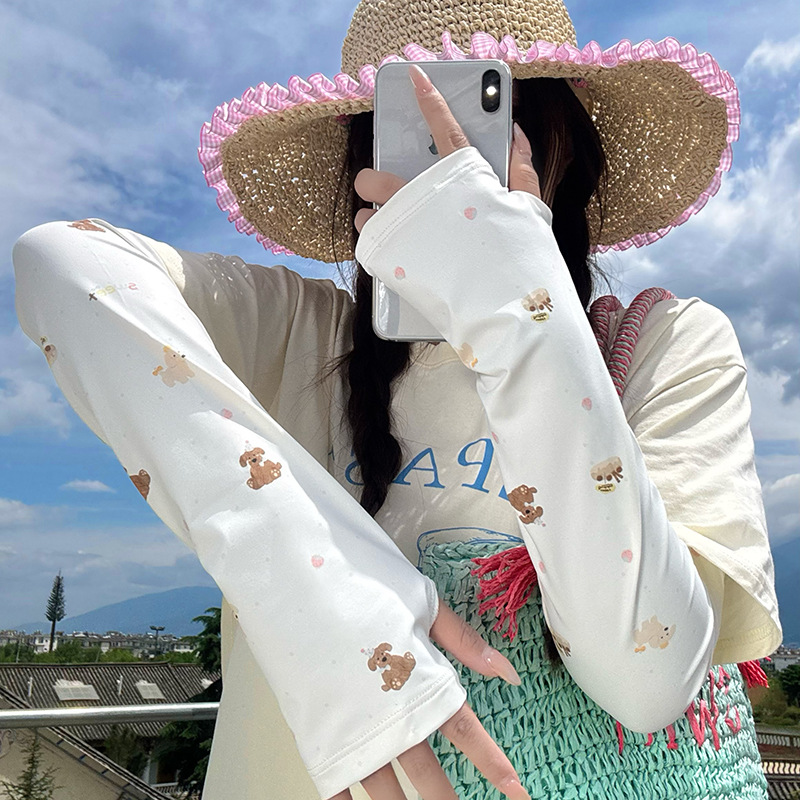 Protector solar manguito de hielo guantes ciclismo de verano manguito de hielo protector de brazo transpirable suelto cordón de dibujos animados manga de seda de hielo