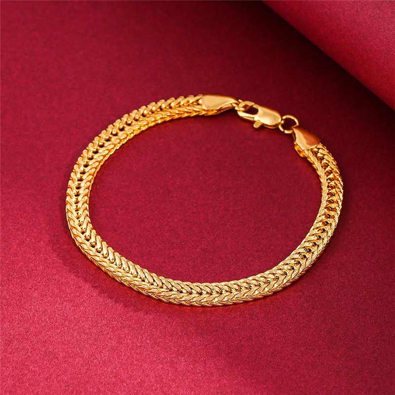 Longrui European and American Jewelry Exquisite 18K Gold Plated Bracelet 6mm Men's Side Bracelet Cross-Border Wish Hot Sale