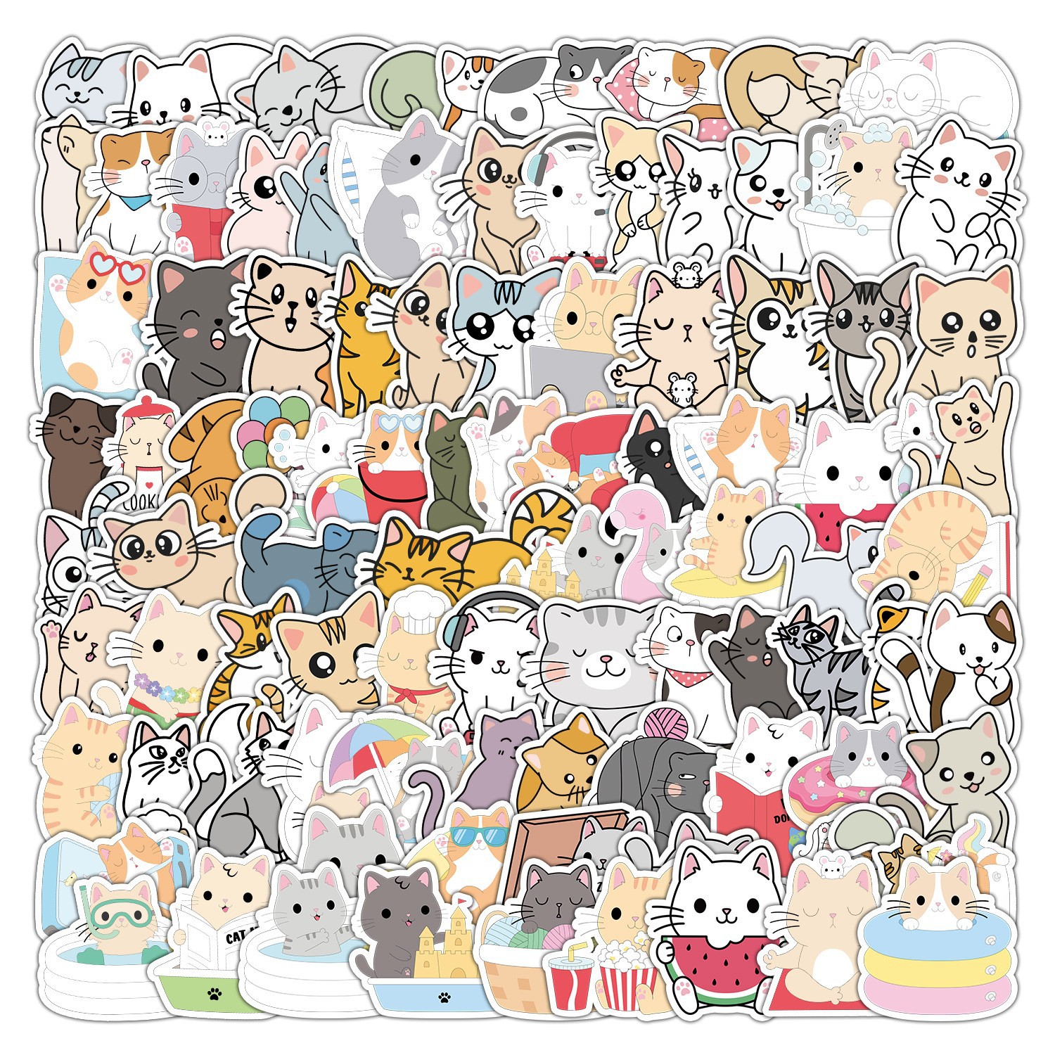 50 lindo gatito pegatinas de dibujos animados ordenador portátil teléfono taza de agua pegatinas cuaderno Diario pegatinas a prueba de agua