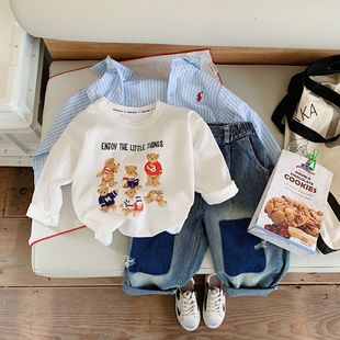 Children's T-Shirt 2025 Bangcheng Autum New Product Boys and Girls Printed Cartoon Bear Casual Long-Sleeved T-Shirt Trendy F0050