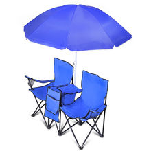 跨境户外休闲沙滩椅带冰包遮阳伞情人椅便携式露营野营折叠双人椅