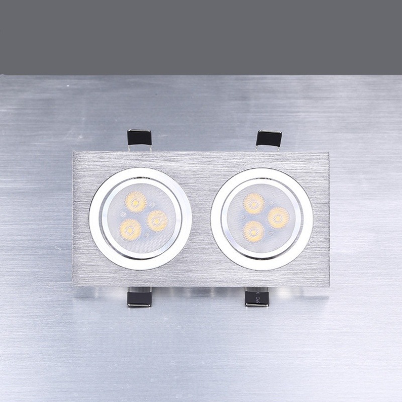 Foser LED de doble cabezal rectángulo cuadrado cepillado negro cepillado plateado lámpara empotrada de doble cabezal totalmente de aluminio