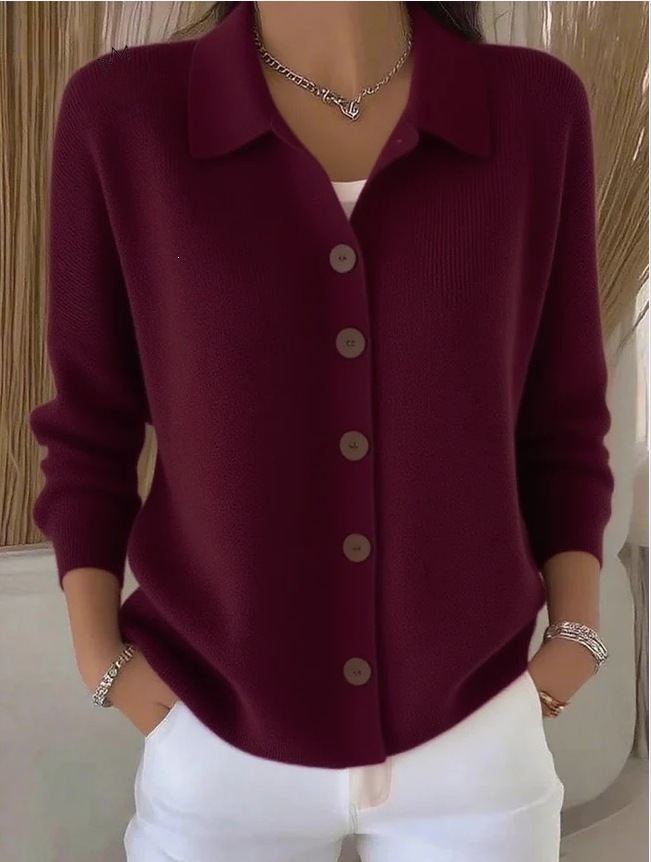 2025 Europa y los Estados Unidos botones de punto con solapa suéter cardigan abrigo otoño y invierno nuevo transfronterizo de moda casual de color sólido ropa de mujer image 9