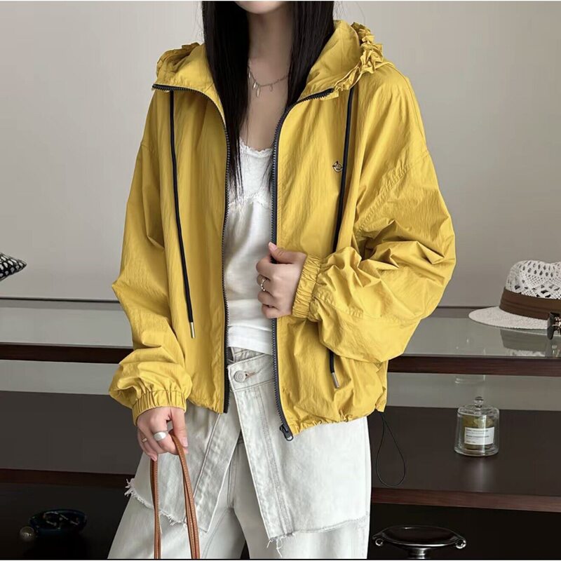 Lace Hooded Sun-Protective Short Jacket for Women, Spring/Summer 2026 New Style, Loose Drawstring Waist, Petite Thin Jacket Lace Hooded Sun-Protective Short Jacket for Women, Spring/Summer 2026 New Style, Loose Drawstring Waist, Petite Thin Jacket