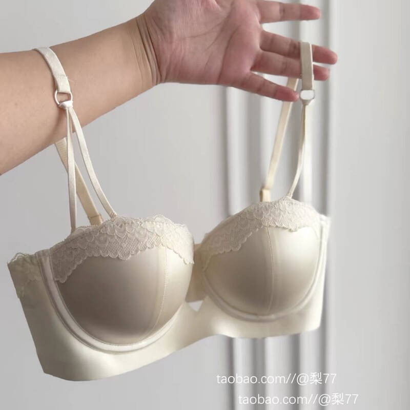 Moonlight Dance × Slightly Glossy French-Style Pearlescent Satin Strapless Bra for Women, Small Bust Push-Up Bra