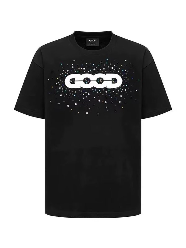 GOOD ハイエンドライトラグジュアリーホットダイヤモンドメンズレディース半袖クイックTシャツサマーインラウンドネックアイスシルクTシャツ立体トップ|undefined