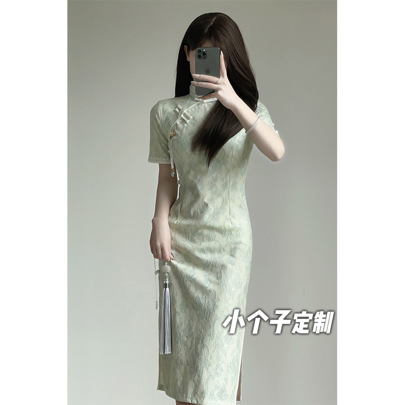 145 Shorty Improved Cheongsam Women's Tight Waist and Hip Slim-fit Mid-length New Chinese Style Dress Xs High for Summer