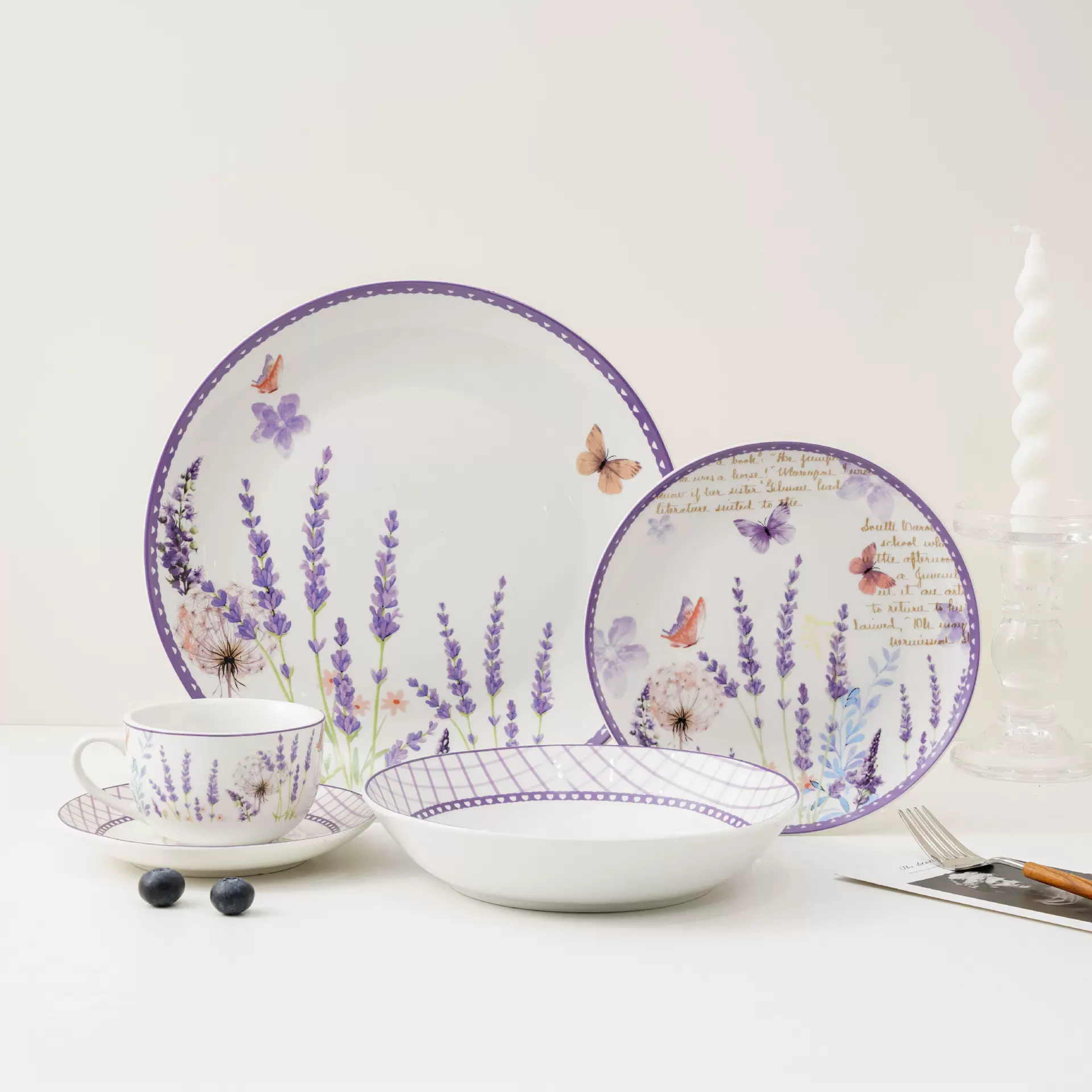 陶瓷釉下彩薰衣草20件套餐具套装家用杯碟套装外贸出口餐具