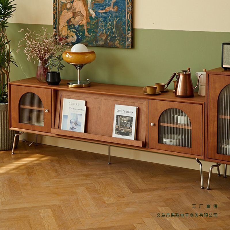 Nordic Retro Solid Wood Tv Cabinet Coffee Table Combination Modern Simple Small Apartment Tv Cabinet Living Room Home Floor Cabinet
