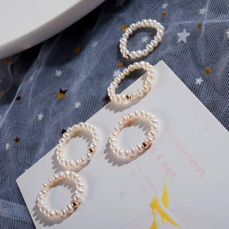 天然淡水珍珠戒指迷你小baby珠戒圈 弹力网红简约个性女闺蜜礼品