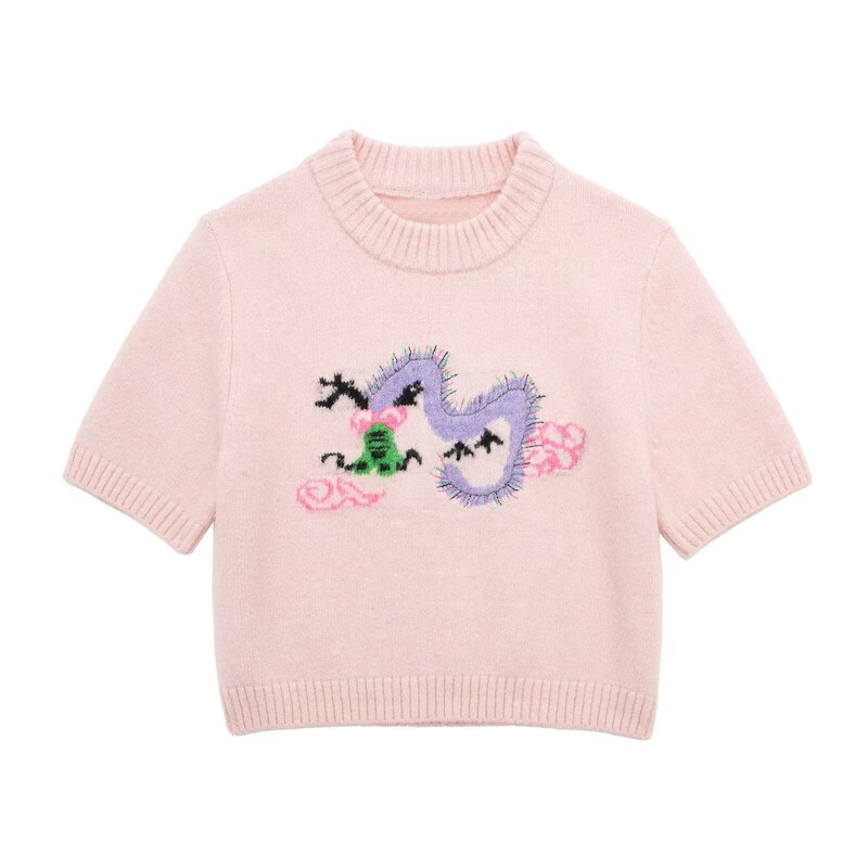 Cross-border AliExpress Amazon foreign trade wholesale European and American women's fashion cute embroidered short sweater Cross-border AliExpress Amazon foreign trade wholesale European and American women's fashion cute embroidered short sweater