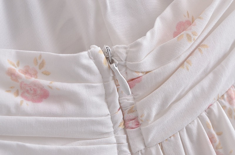 Slip V-Neck Pleated Floral Print Lace-Up A-Line Mini Dress NSXDX117975