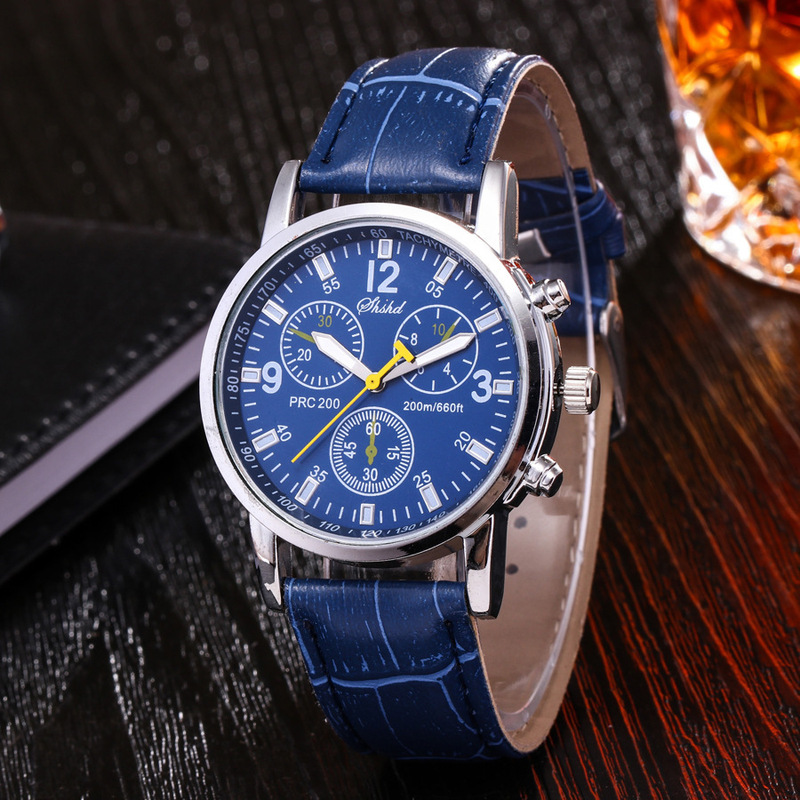 Cross-Border Foreign Trade Business Quartz Watch with Leather Strap, Geneva Three-Eye Six-Hand Trendy Men's Watch