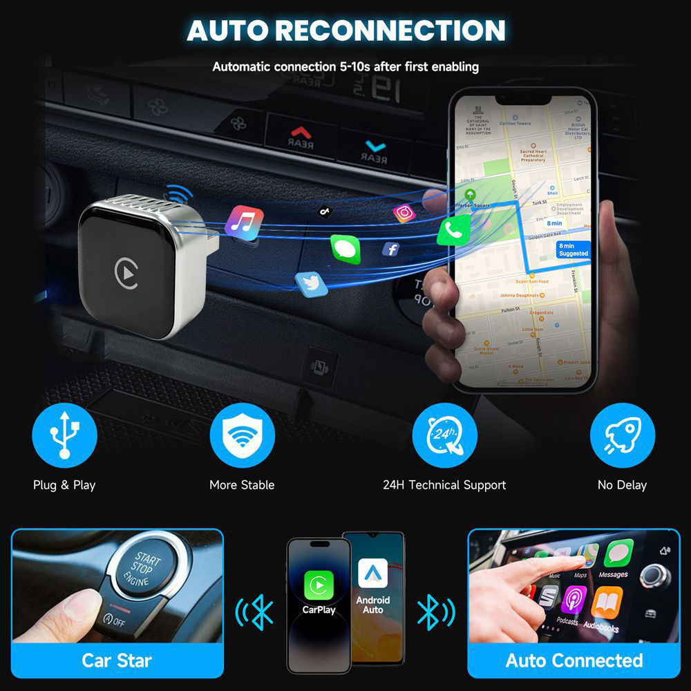 New Car Wireless Carplay Box Android Two-In-One Adapter Car Connectivity 2025 Cross-Border