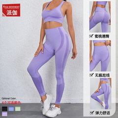 Cross-border seamless yoga sports suit for women in spring and autumn with padded bra, beautiful back, high waist, belly control, peach butt yoga pants