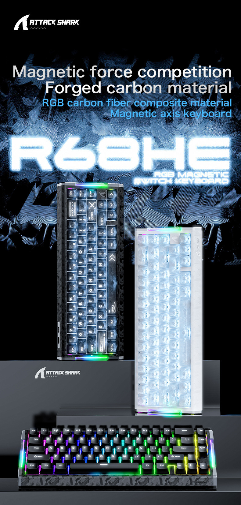 Clavier gaming mécanique attack shark r68he à axes magnétiques_voghion.com