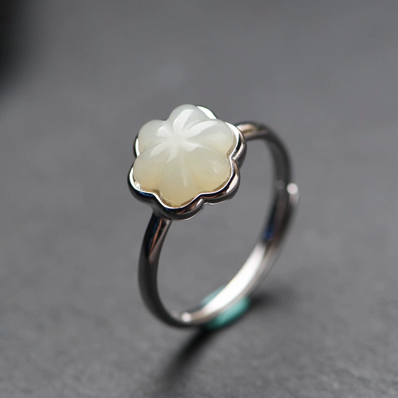 Retro fashionable adjustable nail decoration, ring jade, silver 925 sample, wholesale