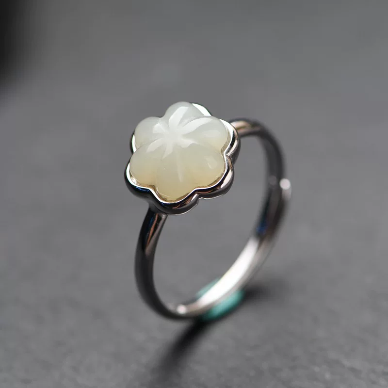 Retro fashionable adjustable nail decoration, ring jade, silver 925 sample, wholesale