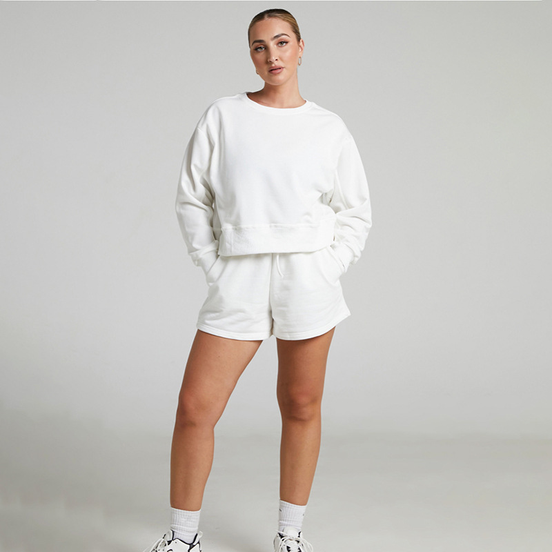 Solid Color Long Sleeve Sweaters Women Clothing Short Two-Piece Casual Shorts Suit