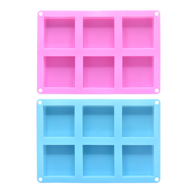 Suministro directo transfronterizo, molde de jabón para pastel al vapor, 6 pasteles de silicona cuadrados consecutivos, aromaterapia, jabón hecho a mano, hojaldre para hornear