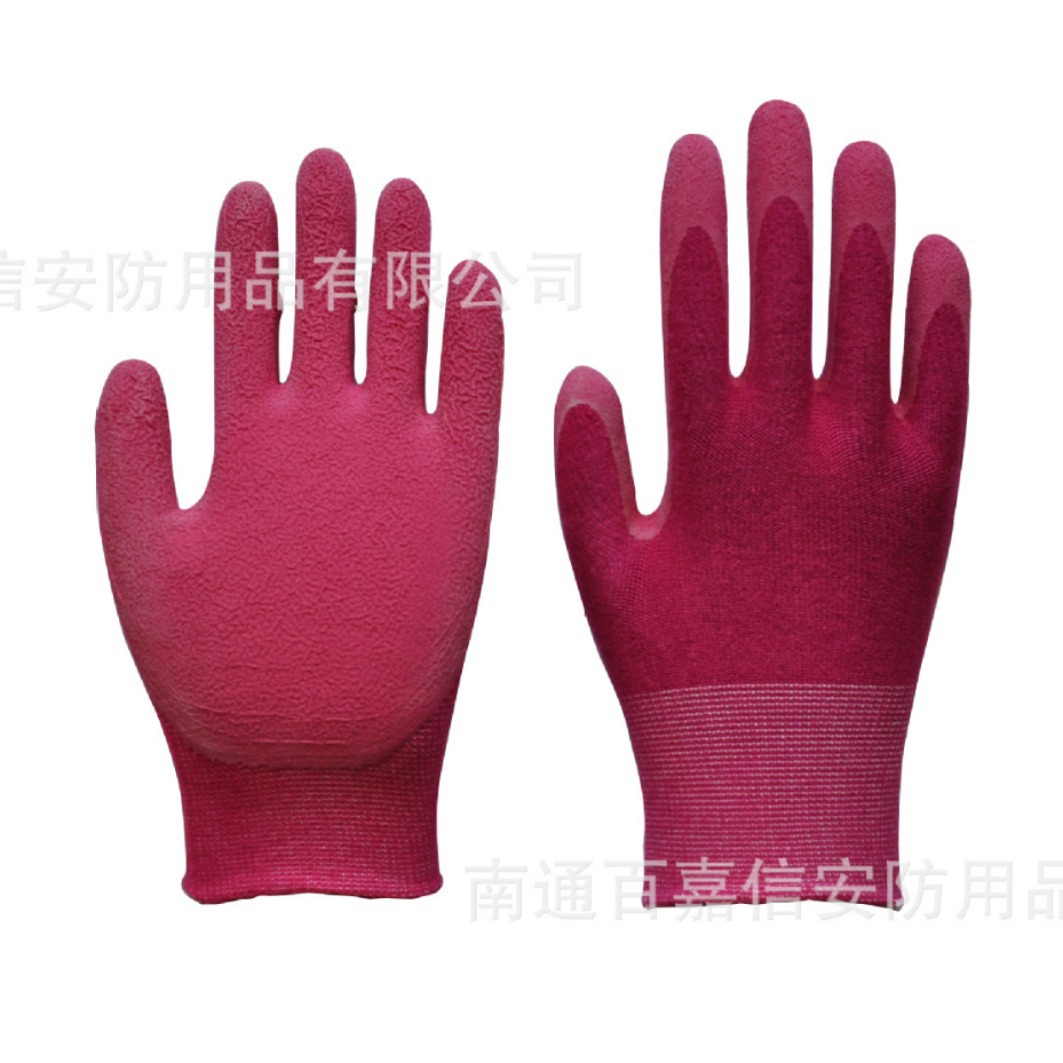 13针涤纶尼龙掌浸乳胶发泡浸胶手套彩色尼龙手套