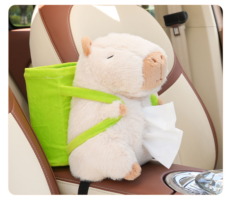 Kapibala Car Tissue Box Trash Can Cartoon Cute Car Storage Bucket Plush Capybara Car Tissue Box