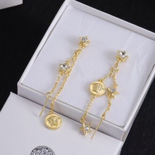 跨境专供范家五角星镶钻美人头中长款流苏耳钉时尚复古潮流耳钉女