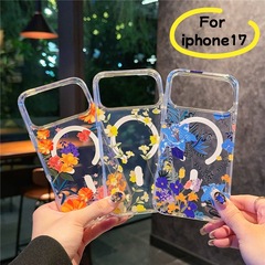 适用iphone17手机壳磁吸透明苹果17Air小清新花卉17promax保护壳
