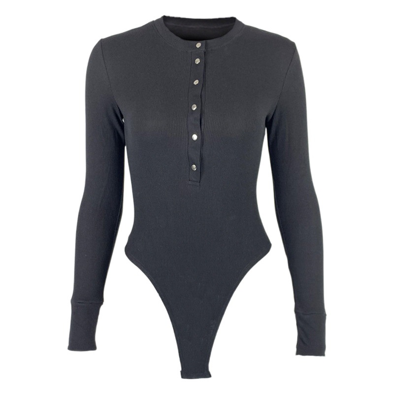 Body de Algodón Acordonado de Manga Larga para Mujer, Estilo Sexy Europeo y Americano, Novedad de Primavera 2025, Ropa Femenina Transfronteriza para Amazon